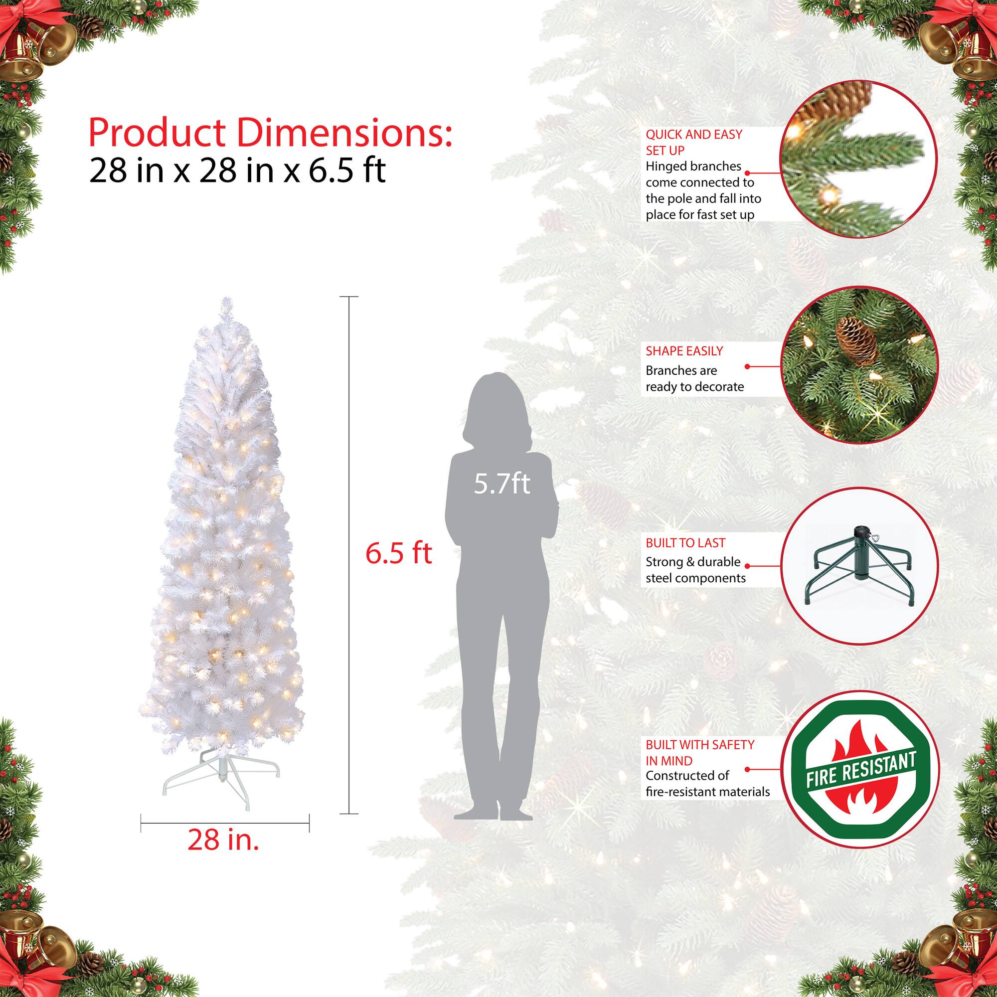 6.5ft. Pre-Lit White Pencil Northern Fir Artificial Christmas Tree, White Lights
